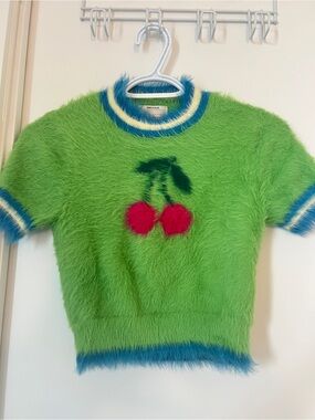 Urban outfitters Green Fuzzy Cherry Short-Sleeve Top